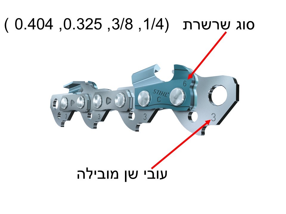 עובי שן מובילה סוגי שרשרת ומידות .